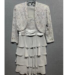 R & M Collection Womens 2-Piece Glitter Lace Dress & Jacket Set Size 8 NWOT